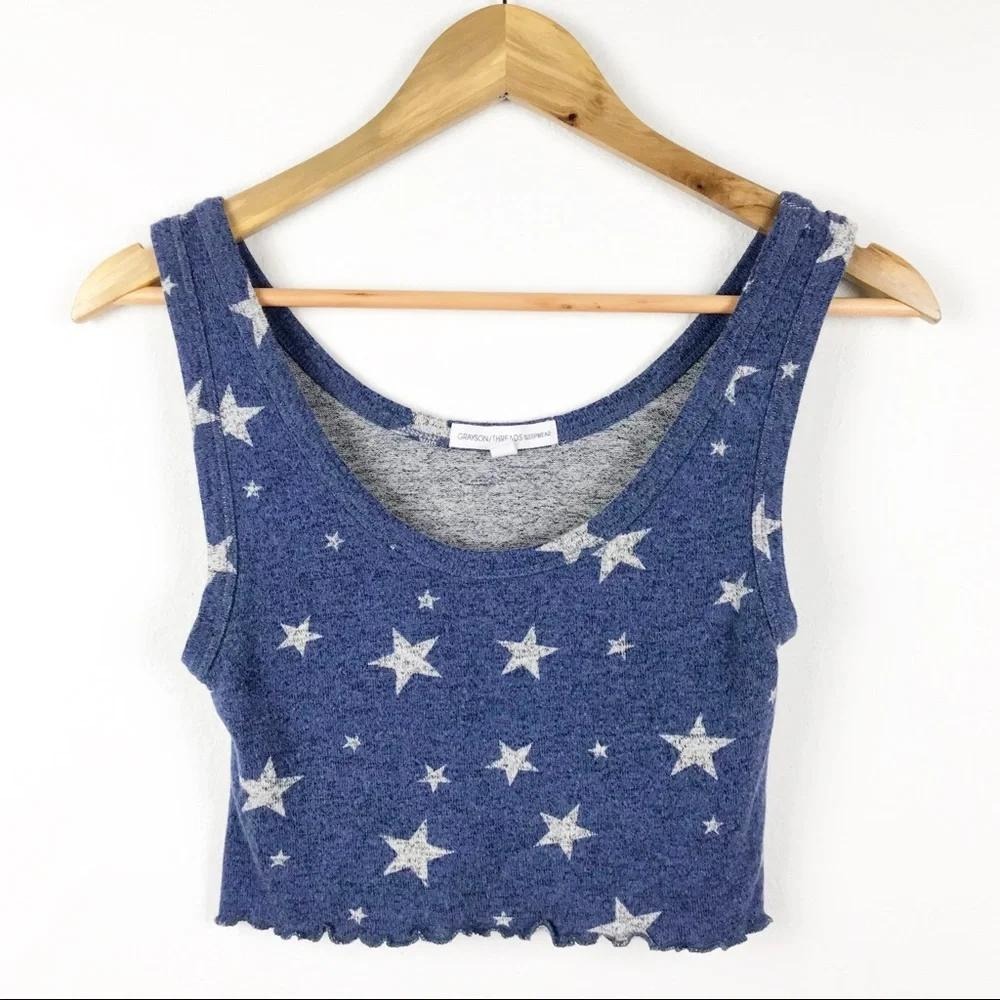 Grayson Threads Blue Star Print Crop Sleep Tank Top XS Women Pajama Loungewear